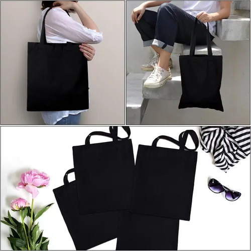 Vista 2 de Pinkunn 100 bolsas de lona a granel – Bolsas de algodón natural con asas de poliéster liso para manualidades