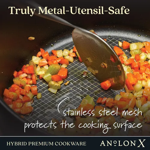 Vista 5 de Anolon X SearTech - Saucier antiadherente de aluminio con tapa, 2.5 cuartos de galón, gris súper oscuro