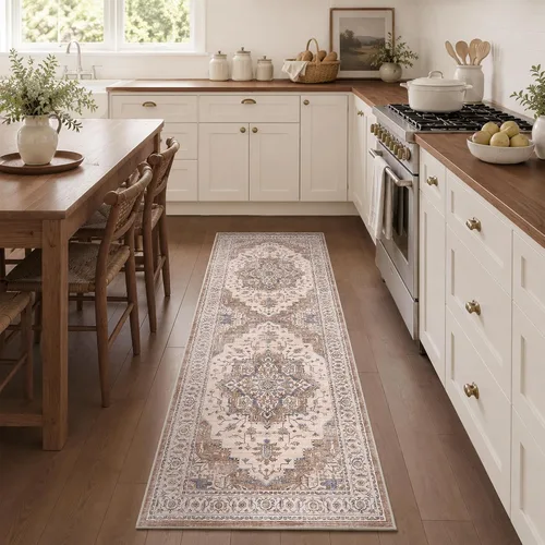 Vista 2 de Alfombra de pasillo vintage de 2 x 6 pies de pelo bajo Marrón beige