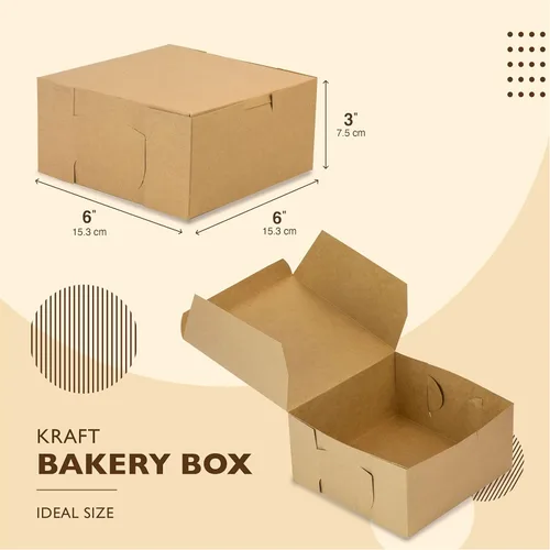 Vista 2 de Fit Meal Prep Paquete de 25 cajas de papel kraft para panadería, 6 x 6 x 3 pulgadas, cajas de cartón para dulces, cajas de galletas, cajas de postre