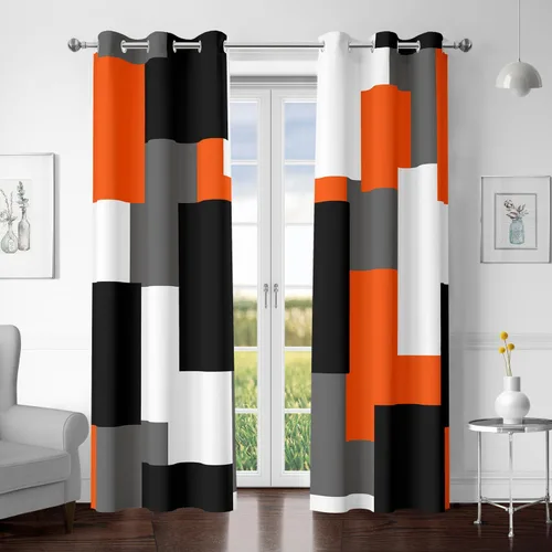Vista 8 de Tyrot Avocado Green 100% Blackout Curtains for Bedroom 63 inch Long 2 Panels Set White Modern Abstract Geometric Black Out Curtains Insulated Room
