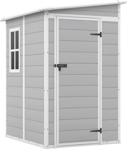 Vista 8 de Patiowell Cobertizo de almacenamiento para exteriores de 5 x 4 pies con piso, cobertizo de almacenamiento exterior de resina con piso y puerta