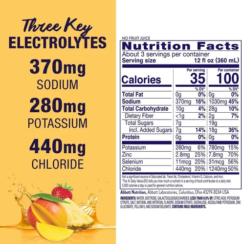 Vista 5 de Pedialyte AdvancedCare Solución de electrolitos 1 litro con prebióticos Preactiv bebida de hidratación fruta tropical