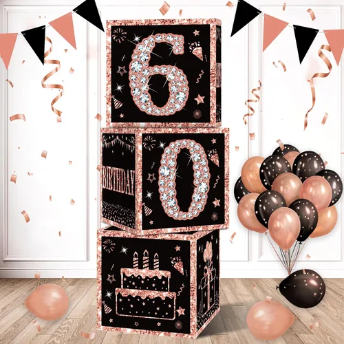Vista 8 de Eiurteao Cajas de 3 piezas de decoraciones de cumpleaños número 40 para mujeres, cajas de globos de cumpleaños número 40 en oro rosa, suministros