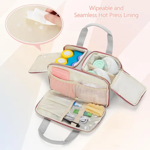 Vista 4 de Damero Bolsa portátil para extractor de leche compatible con Elvie, Willow, Momcozy Extractor de leche, bolsa de mano para la mayoría de bombas