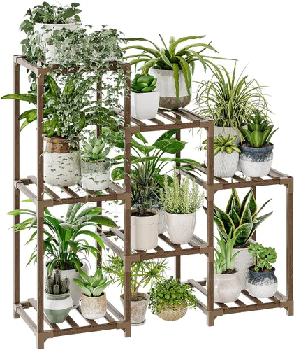 Vista 24 de Bamworld - Soporte grande de maderas para plantas de exterior, macetero grande para sala de estar, patio, balcón y jardín