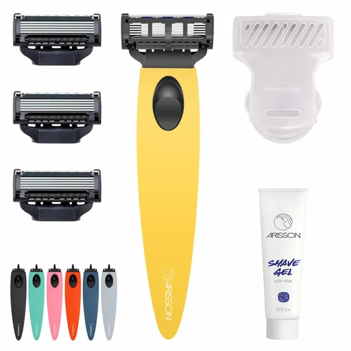 Vista 8 de Arisson Juego de maquinillas de afeitar para hombre, incluye 1 mango de afeitar de diseño ergonómico, 4 recambios de cuchilla, cubierta de hoja