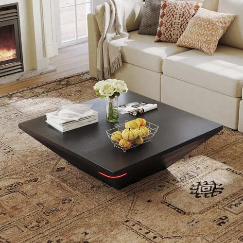 Vista 4 de POVISON Mesas de centro modernas para sala de estar, mesa de centro cuadrada con almacenamiento, mesa de centro de madera con cajones, mesas