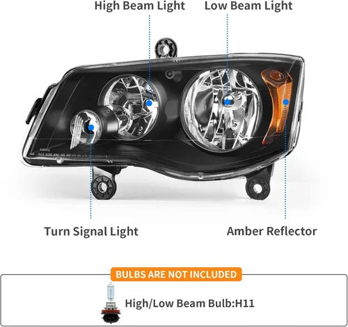 Vista 2 de DWVO Conjunto de faros delanteros compatible con Dodge Grand Caravan 2011-2019 2008 2009 2010 2011 2012 2013 2014 2015 2016 Chrysler Town & Country