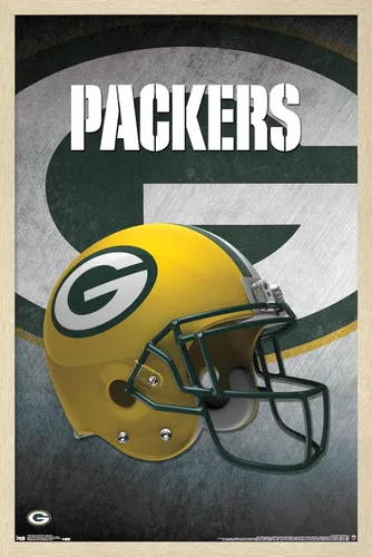 Vista 7 de Trends International NFL Green Bay Packers - Póster de pared con casco 16, 14.725 x 22.375 pulgadas, versión enmarcada de madera de granero