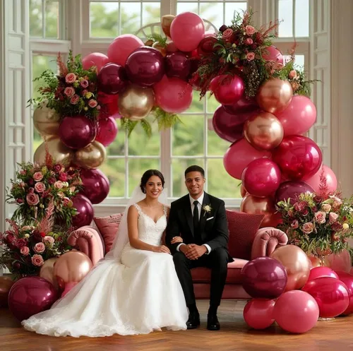 Vista 6 de Arco de globos color burdeos rosa con doble relleno, globos dorados granate, rojo oscuro, rosa, dorado, kit de guirnalda de globos para cumpleaños