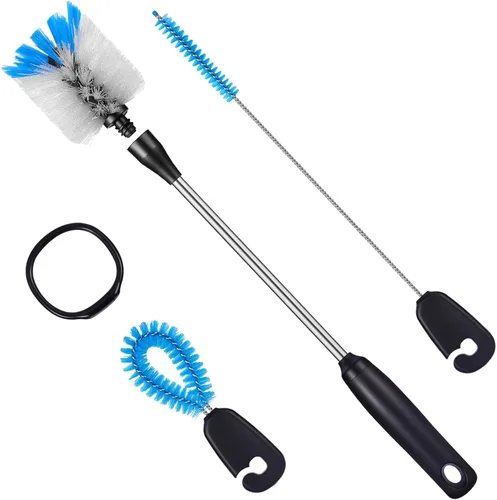 Vista 2 de MOSOLAN Juego de cepillo de botella de acero inoxidable 3 en 1 y cepillo de pajitas, cepillo de limpieza de mango largo con cabeza reemplazable