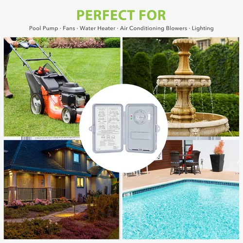 Vista 7 de BN-LINK Temporizador de bomba de piscina, caja de temporizador digital para exteriores, resistente programable de 7 días, 2 HP 40 A máximo, 120
