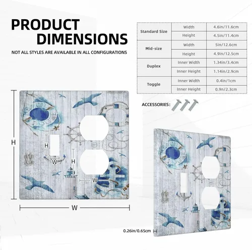 Vista 5 de Cubierta Decorativa para Interruptor de Luz Anclajes Tablón Faros Aves Marinas 2 Gang Cubiertas de Tomacorriente 1 Toggle 1 Dúplex Placa de Pared