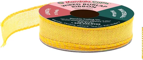 Vista 169 de Mandala Crafts Cinta de arpillera amarilla con alambre para corona, cinta de arpillera amarilla de yute natural rústico de 2 pulgadas de ancho, 10