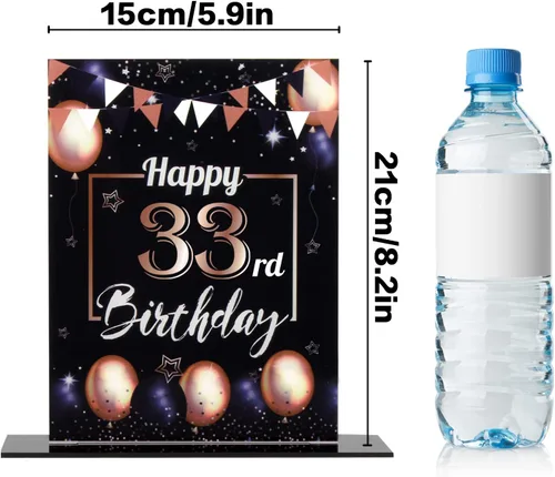 Vista 52 de LINGTEER Decoración de cumpleaños, soporte para globos, centros de mesa de acrílico, póster impreso de feliz 50 cumpleaños, centros de mesa de Negro