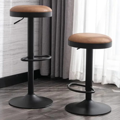 Vista 8 de Taburetes de bar sin espalda, taburetes de bar ajustables redondos individuales para encimera de cocina, taburete giratorio de altura de barra, beige