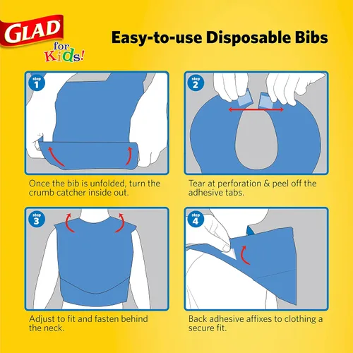 Vista 6 de Baberos desechables de papel con atrapamigas para niños de Glad con diseño de tiburón para alimentación - Absorbentes y a prueba de fugas