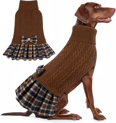 Vista 18 de Kyeese Suéter de perro vestido a cuadros con cuello alto para perro, suéter de punto para mascotas para otoño e invierno