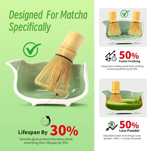 Vista 3 de TEANAGOO Juego de batidor de matcha, juego de 7 piezas de matcha azul y verde, kit de ceremonia, juego de té matcha para hacer café con leche