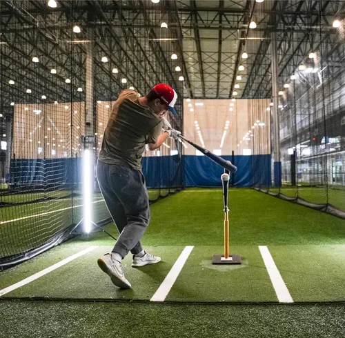 Vista 5 de CT4 Doble TEE de entrenamiento doble para béisbol/softbol con brazo giratorio desmontable de 360°, cubiertas de goma de neopreno de grado
