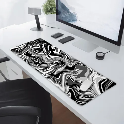 Vista 5 de Alfombrilla de mouse para juegos de remolino blanco y negro, XL, diseño fluido, gris mármol, tapete de mouse grande extendido, alfombrilla