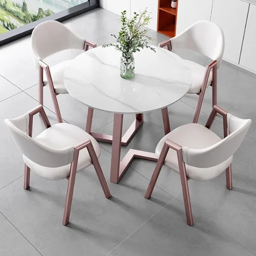 Vista 10 de YVYKFZD Office Reception Room Club Table, Round Conference Table for 4, Simple Kitchen Dining Table Set with Metal Legs, Small Conference Room Table