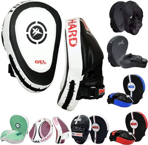 Vista 13 de MRX Gel Tech - Gancho de boxeo y almohadillas de Jab MMA Focus Guantes de entrenamiento Thai Kick Strike Shield Curvo Negro/Blanco