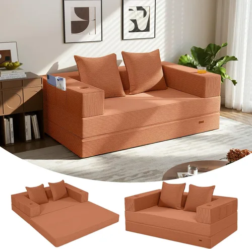 Vista 16 de COMAX Sofá cama futón, sofá cama convertible 4 en 1, sofás plegables sin hueso para sala de estar, plegable pequeño sofá biplaza plegable en el Verde