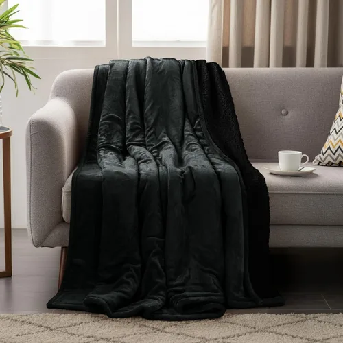 Vista 4 de Utopia Bedding Manta Sherpa Tamaño Throw (Negro, 50x60 Pulgadas) - Manta Reversible de Vellón Suave y Ligera para Cama, Sofá, Sillón, Camping