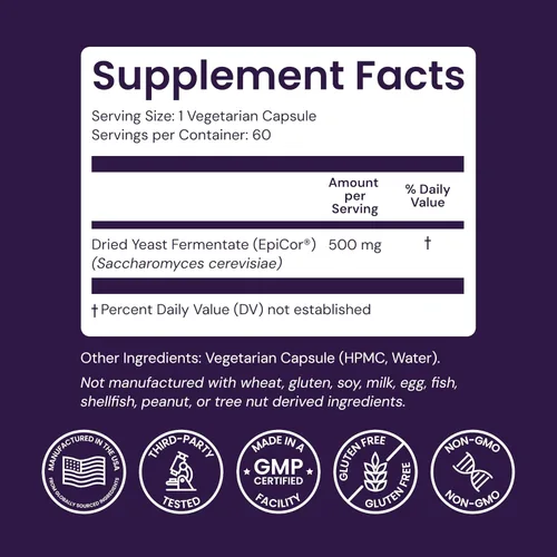 Vista 4 de Healthy Origins EpiCor 500 mg (Immune Support, sin OMG, sin gluten), 60 cápsulas vegetales