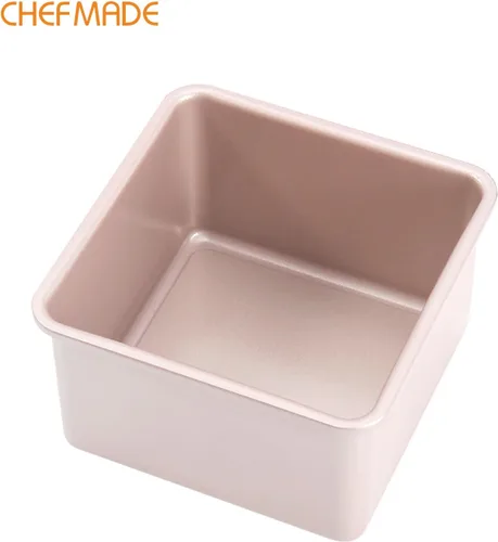 Vista 2 de CHEFMADE Square Cake Pan, 5-Inch Deep Dish with Removable Loose Bottom Non-Stick Square Bakeware for Oven Baking (Gold)