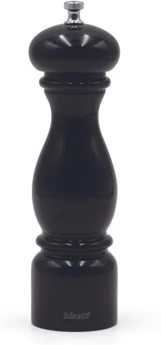 Vista 7 de Bisetti Molino de pimienta de madera de haya Firenze de 8,6 pulgadas con molinillo de acero de carbono ajustable, acabado lacado negro
