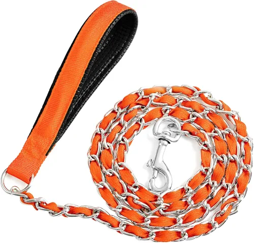 Vista 8 de Correa de cadena para perro a prueba de mordidas, cadena de metal y cuerda de nailon para perros con mango acolchado, correas resistentes