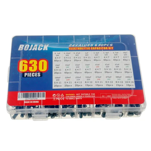 Vista 4 de BOJACK 24Value 630pcs Aluminio Electrolítico Capacitor Surtido Caja Kit Gama 0.1uF-1000uF