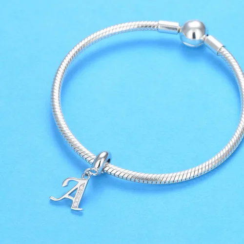 Vista 3 de Abalorio de letra inicial A-Z, dije de cristal del alfabeto, abalorio de aniversario para pulsera Pandora