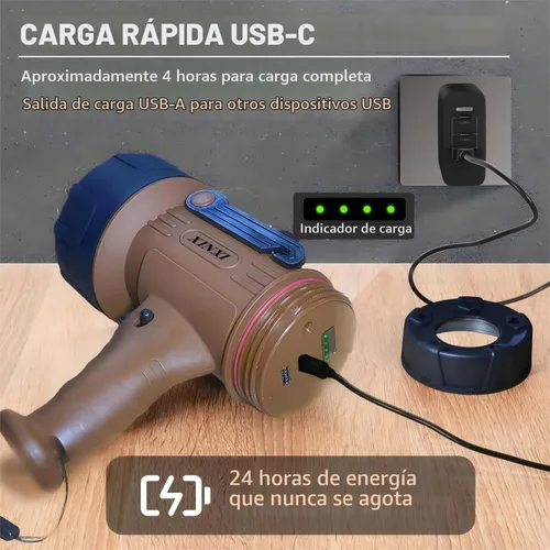 Vista 6 de XINXI Foco recargable de 2,000,000 lúmenes con reflector COB, linterna impermeable IP67, luz de mano de larga duración con filtro rojo, luz de punto