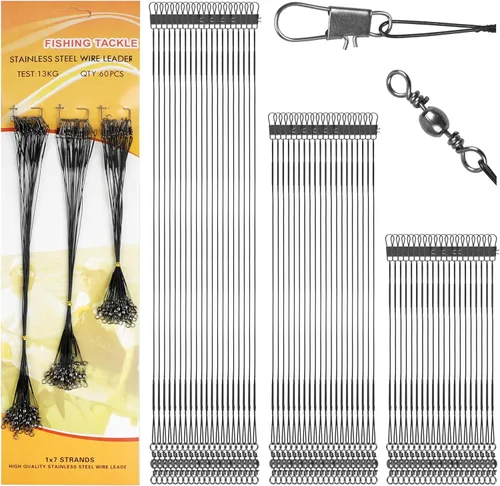 OROOTL Fishing Leaders Kit, 60pcs Stainless Steel Fishing Leaders Saltwater Wire Leader Lines with Swivels Snaps Fishing Tackle Lures Bait Hook