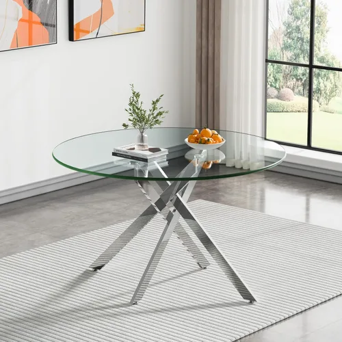 Vista 171 de Mesa de comedor redonda de 36 pulgadas para 4, mesas de cocina y comedor de cristal, moderna mesa de comedor circular con mesa de vidrio templado