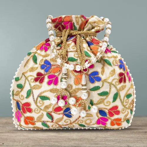 Vista 5 de Bolso de mano étnico de seda con perlas Batwa con asa para mujer