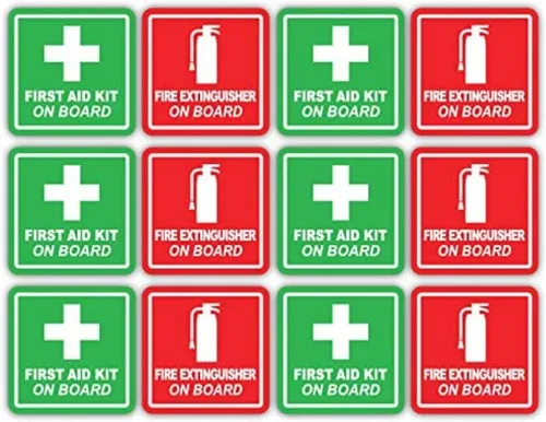 Vista 4 de (6 de cada uno) 3M - Extintor reflectante rojo y kit de primeros auxilios verdes a bordo calcomanías de entrenamiento de seguridad industrial
