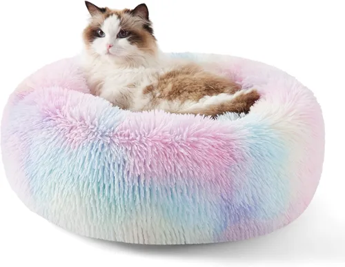 Vista 23 de Bedsure - Cama calmante para perros pequeños y medianos, lavable, con forma de dona, antideslizante, afelpada, esponjosa, pelo sintético, cama