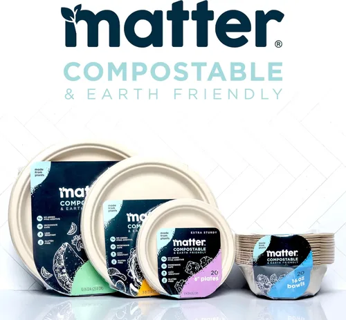 Vista 7 de Matter Platos de fibra compostables prémium de 6 pulgadas, paquete de 150, platos desechables biodegradables ecológicos resistentes para aperitivos