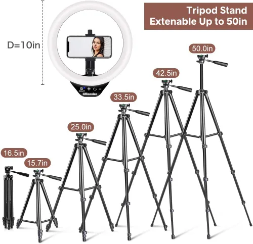 Vista 12 de UBeesize Anillo de luz de 10 pulgadas con soporte superior para teléfono, luz LED para selfie con soporte y soporte para teléfono, luz de escritorio