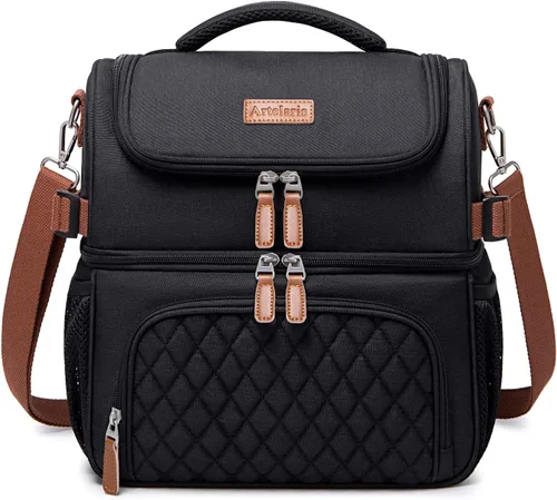 Artelaris Bolsa de Almuerzo para Mujeres, Lonchera Grande de Doble Nivel Tipo Tote para el Trabajo, Enfriador de Lonchera de Doble Compartimento