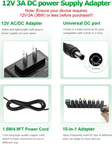 Vista 2 de Adaptador de Fuente de Alimentación 12V 3A 36W Cargador CA/CC AC 100V-240V a DC 12Voltios 3amp Cable de Alimentación 12V 2.5A 2A 1.5A 1A 800mA 500mA
