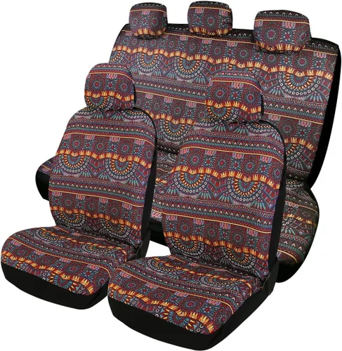Vista 15 de PONYJOYUP Baja Saddle Blanket - Fundas de asiento de automóvil, 4 piezas delanteras, transpirables y lavables, tejido a rayas, funda de asiento