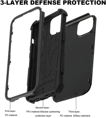 Vista 3 de X-belmox Funda para iPhone 11 [a prueba de golpes] [a prueba de caídas], 3 capas de grado militar, protección trasera dura, carga inalámbrica, funda