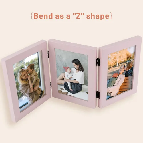 Vista 98 de Golden State Art - Marco decorativo con bisagras para mesa, escritorio, 3 aberturas verticales, con cristal real