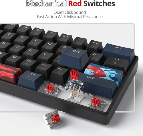 Vista 4 de Teclado mecánico 60% para juegos con interruptor rojo lineal, 60% con cable, ultra compacto, mini teclado arcoíris con teclas PBT para Ps4Ps5Xbox